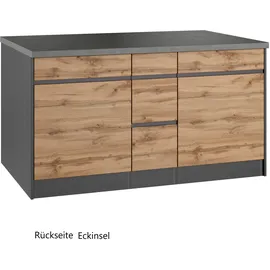 kochstation Winkelküche L-Form 490 x 153 cm beige
