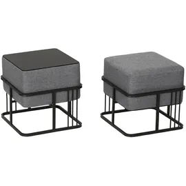 [en.casa] Hocker, Multifunktionaler stapelbarer Sitzhocker Tas 2er Set quadratisch Dunkelgrau