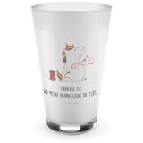 Mr. & Mrs. Panda Glas Einhorn Näherin - Transparent - Geschenk, Häkeln, Latte Macchiato, Gl, Premium Glas, Edles Matt-Design