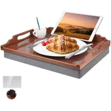 DRELIFAM Knietablett mit Kissen, Betttablett aus Holz zum Essen, Knietablett in Liege, Frühstückstablett, TV-Abendessen, Bett, Essens-Tabletts (Sapeli-Holz)