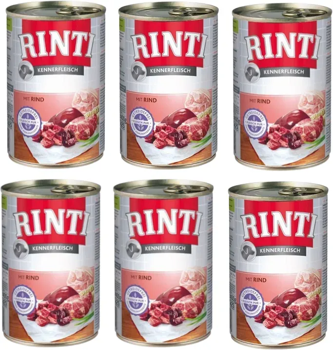 Rinti Kennerfleisch Rind Nassfutter für Hunde - Rindfleisch 6x400g