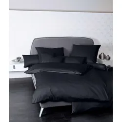 Bettwäsche JANINE "Colors 31001", schwarz, B/L: 200cm x 200cm, B/L: 80cm x 80cm & 80cm x 80cm (2 St.), Mako-Satin, B/L: 80cm x 80cm & 80cm x 80cm, Mako-Satin, Obermaterial: 100% Baumwolle, Bettwäsche, feinfädige uni Bettwäsche für alle Jahreszeiten, Markenreißverschluss