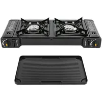 Donened 2-Flammig Camping Gaskocher, Butan Gaskocher mit Grillschale & Aufbewahrungskoffer Gas Kochfeld für Camping Reisen usw