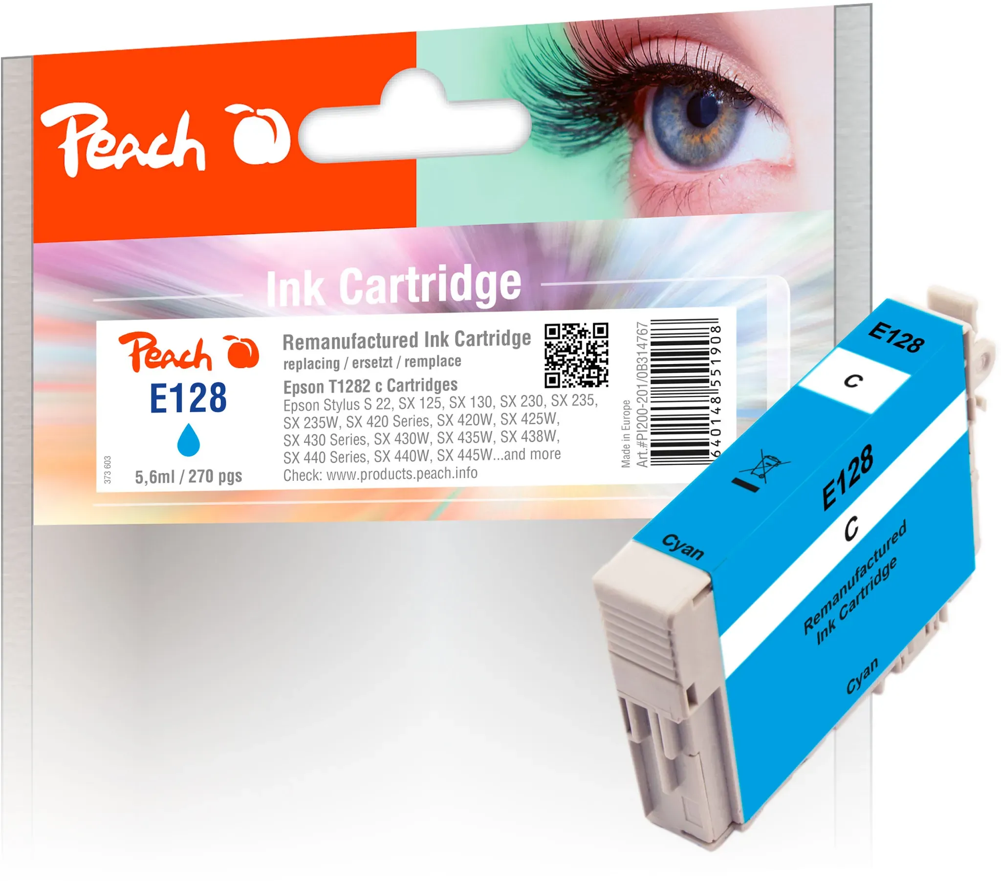 Peach Tintenpatrone cyan kompatibel zu Epson T1282 c, C13T12824011
