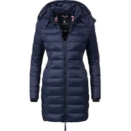 Marikoo Damen langer Wintermantel warmer Steppmantel mit abnehmbarer Kapuze Abendsternchen Blau Gr. L - L