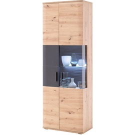 Livetastic Vitrine, Anthrazit, Eiche, Metall, 3 Fächer, 70x198x37 cm, Made in EU, Wohnzimmer, Wohnwände, Vitrinenschränke