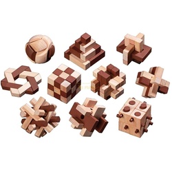 Philos Spiel, Holzpuzzle-Sortiment - 10 Puzzle - Denkspiel - Knobelspiel - Geduldspiel