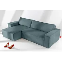 KONSIMO® Ecksofa NAPI Universal-Ecksofa links oder rechts, beidseitig, hergestellt in der EU, mit Schlaffunktion, Bettkasten, Modern blau 262 cm x 89 cm x 148 cm