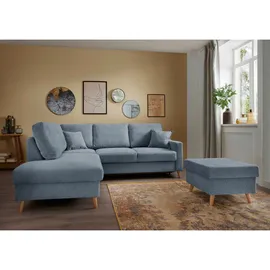 P & B Ecksofa, Blau, Textil Buche, massiv, Struktur, 4-Sitzer, Füllung: Schaumstoff, Ottomane links, L-Form, 230x200 cm, Made in EU, Liegefunktion, Schlafen auf Sitzhöhe Wohnzimmer, Sofas , Couches, Wohnlandschaften, Ecksofas