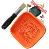 ANCKERAMIC® Ceramico Reibeteller & Backpinsel mit Naturborsten, Set aus Keramik für Knoblauch, Ingwer, Muskat, Handmade (Orange/Schwarz)