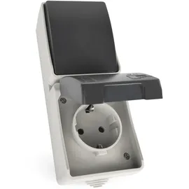 EMOS Schuko-Steckdose IP44 Schwarz-Grau