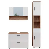 Vicco Badmöbelset Irma, Eiche Weiß Hochglanz modern 80 cm 30 cm Badezimmerschrank Badschrank Badezimmermöbel Waschtischunterschrank Spiegelschrank Hochschrank Schranktür Schrankfach Schrankschublade