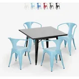 set tisch 80x80cm schwarz 4 stühle industriestil küche century black - Hellblau - Hellblau