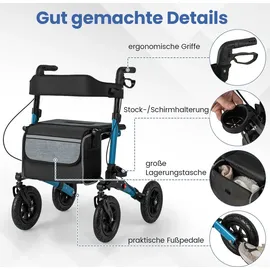 Costway Rollator mit Luftbereifung Faltbar 7-Fach Höhenverstellbar Blau