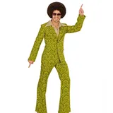 shoperama 70er Jahre Retro Herren ANZUG Tapetenmuster Grün Disco Kostüm Jackett Hose Siebziger Schlager, Größe:L