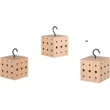 WONDERMAKE WONDERMAKE® 3er Set: Design Insektenhotel klein, Kubus aus Buche-Holz mit 3x 42 Nistplätzen, Bienenhotel hängend Nisthilfe für Wildbienen, braun schwarz