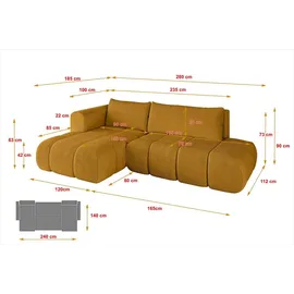altdecor Ecksofa CLOUD-L Cord 2-Sitzer Senfgelb
