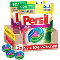 Persil Color 4in1 DISCS (104 Waschladungen), Colorwaschmittel mit Tiefenrein-Plus Technologie für leuchtende Farben, 92% biologisch abbaubare Inhaltsstoffe*