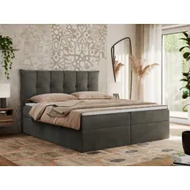 MKS Meble Boxspringbett 160x200 cm mit Bettkasten und Matratze H3, Bett mit Topper T25, Polsterbett Doppelbett mit Stauraum - Premium 10 - Dunkelgrau