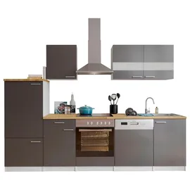 Respekta Küchenzeile ohne E-Geräte LBKB280WG 280 cm Grau-Weiß Glänzend