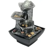 Tuzsocr Zimmerbrunnen, Wasserfall, Tischbrunnen mit rollender Kugel, 3 Ebenen für Ornament, Brunnen, Wasserspiel aus Metall mit Pumpe, entspannendes Zen, farbiges LED-Licht, für Büro, Wohnzimmer (Stil