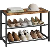 WOLTU Schuhbank Schuhregal mit Sitzfläche Badregal Schuhablage Schuhkommode Schuhständer Organizier Sitzbank mit 2 Ablagen für ca. 6 Paar Schuhe, Holz Metall