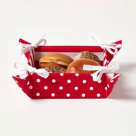 Homescapes Brotkorb Stoff Wendemuster Polka Dots rot – faltbar mit Wende-Design