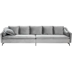 4-Sitzer Sofa Samtstoff hellgrau / schwarz AURE