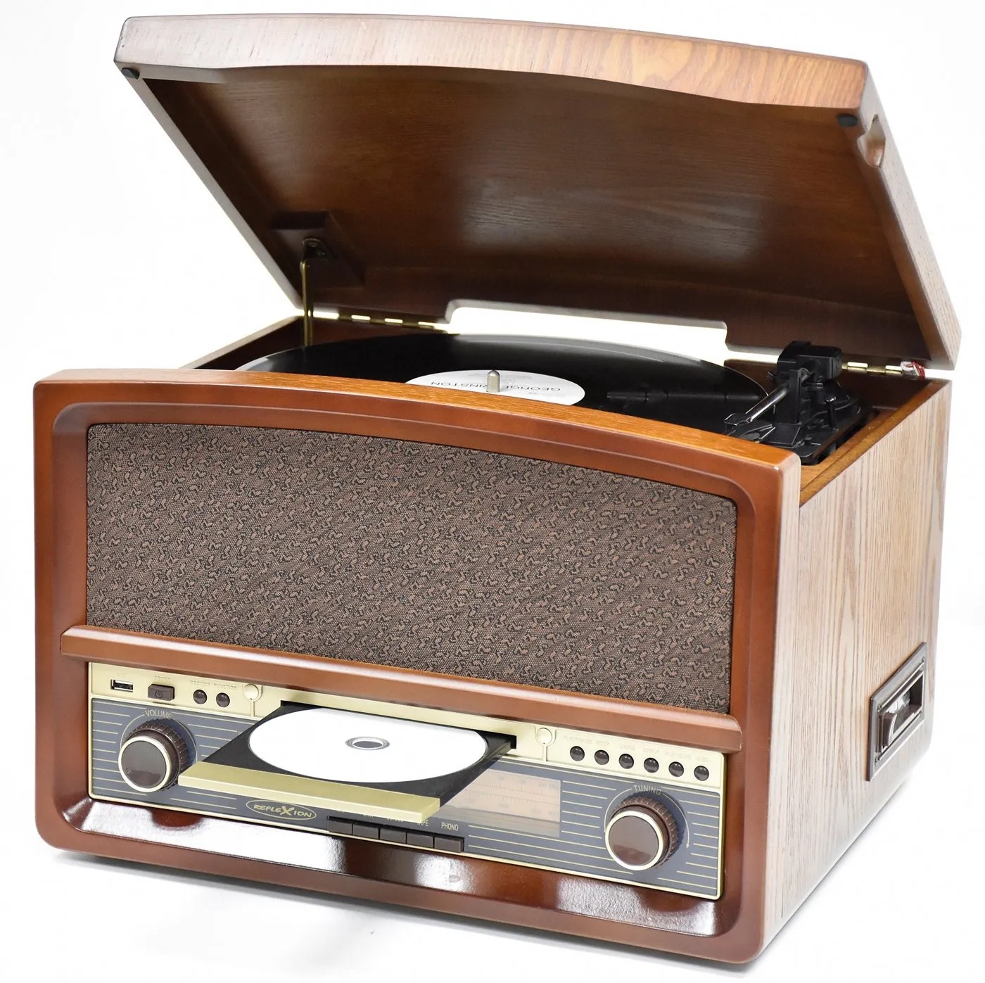Reflexion HIF1937A Multifunktionsspieler (Retro Stereo-Anlage mit Plattenspieler, Kassette, CD-Player und Radio) braun