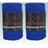 Wollbiene Makramee Garn 5mm I 2x70m I Makramee Natur - Baumwollgarn Mischgarn zum Knüpfen von Macrame - Rope Garn - Makramee-Garn aus Baumwolle für Kunst DIY Handwerk (dunkelblau 12)