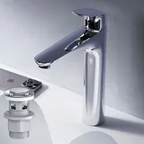 AM.PM Badarmatur Hoch Pop-Up Ablaufventil für Waschbecken Wasserhahn Bad Chrom Waschtischarmatur mit Ablaufgarnitur 1 1/4 Zoll Messing Ventil Ablauf