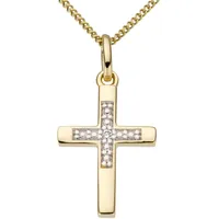 Kettenanhänger FIRETTI "Schmuck Geschenk Gold 333 Halsschmuck Anhänger für Halskette Kreuz", weiß (gelbgoldfarben, weißgoldfarben, weiß, wweiß), Schmuckanhänger, Damen, 0,01 P2 = erkennbare Einschlüsse, Diamanten Gelbgold 333, 0,55 g, Diamanten, Gelbgold 333, Kettenanhänger, mit Brillant