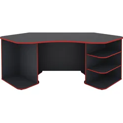 Gaming-Tisch BYLIVING "Thanatos", rot (anthrazit, rot, anthrazit, rot, anthrazit, rot), B:198cm H:76cm T:85cm, Tische, Breite 198 cm, moderner Eckschreibtisch