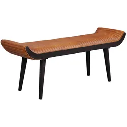 Kadima Design Moderne Ledersitzbank, Nietenrand und Massivholzbeine, Echtleder. 125x38x51 cm