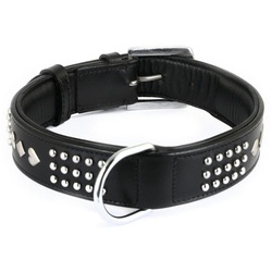 Monkimau Hunde-Halsband Hundehalsband aus Leder mit Nieten, Leder schwarz L-XL – 35mm x 70cm