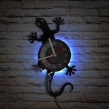 Smotly Vinyl Wanduhr Tier Gecko Form Analog Uhr mit LED Nachtlicht Wanddekoration Wanduhr Geschenk