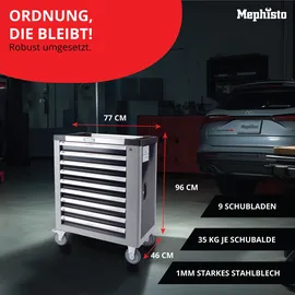 Mephisto Werkzeugwagen Stahl grau 9 Schubladen unbestückt
