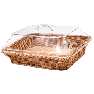 Folpus Gewebter Brotkorb mit Deckel - Handgewebter Obstkorb für Bäckerei, Cafés, Picknick, Küche - Mittel