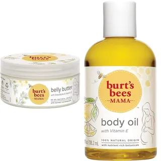 Burt's Bees Mama Bee parfümfreie Körperbutter, für den Bauch, 185 g Tiegel & 100 Prozent Natürliches Mama Bee Pflegeöl, 115 ml