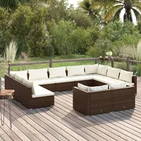 vidaXL 11-tlg. Garten-Lounge-Set mit Kissen Braun Poly Rattan - Braun