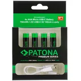 PATONA Premium USB-C 4x AAA Akkus Lithium 1.5V 750mWh mit 1 zu 2 USB-C Ladekabel