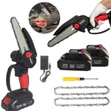 6 zoll kettensäge elektro mini Handkettensäge mit Akku,2x1.5Ah,2 Ketten
