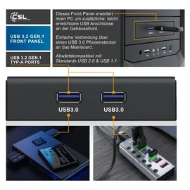 CSL USB 3.2 Gen.1 Front Panel aus Metall, interner Cardreader, Speicherkartenleser, bis zu 5 Gbit/s, 5 Schnittstellen, schwarz