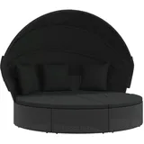 vidaXL Outdoor-Loungebett mit Dach und Kissen Schwarz Poly Rattan