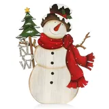 com-four com-four® Dekorativer Aufsteller für Weihnachten - XL Schneemann aus Holz zum Hinstellen - Weihnachtsdekoration zum Verzieren und Verschenken (Schneemann mit Schal)