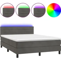 vidaXL Boxspringbett mit Matratze & LED Dunkelgrau 140x200 cm Samt