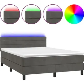 vidaXL Boxspringbett mit Matratze & LED Dunkelgrau 140x200 cm Samt