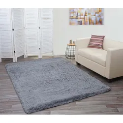 Teppich MCW-F69, Shaggy Läufer Hochflor Langflor, Stoff/Textil flauschig weich 230x160cm ~ grau