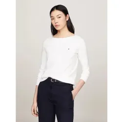 Tommy Hilfiger für Damen. WW0WW42050 Weißer gestrickter Pullover mit Rundhalsausschnitt (M), Lässig, Langarm, Bio-Baumwolle, Nachhaltig