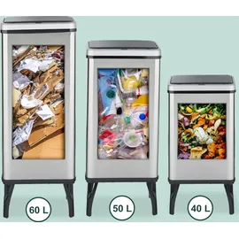 Relaxdays Mülleimer Sensor, 60 l, elektrischer Deckel, Müllbeutelhalter, Küchenmülleimer, Abfalleimer, Silber